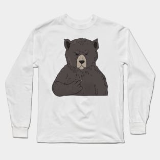 Grumpy Brown Bear Holding Middle Finger Long Sleeve T-Shirt